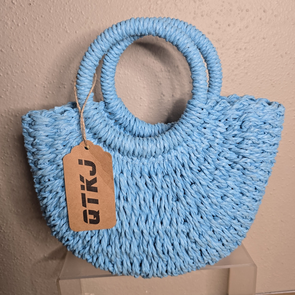 Stylish Light Blue Woven Handbag